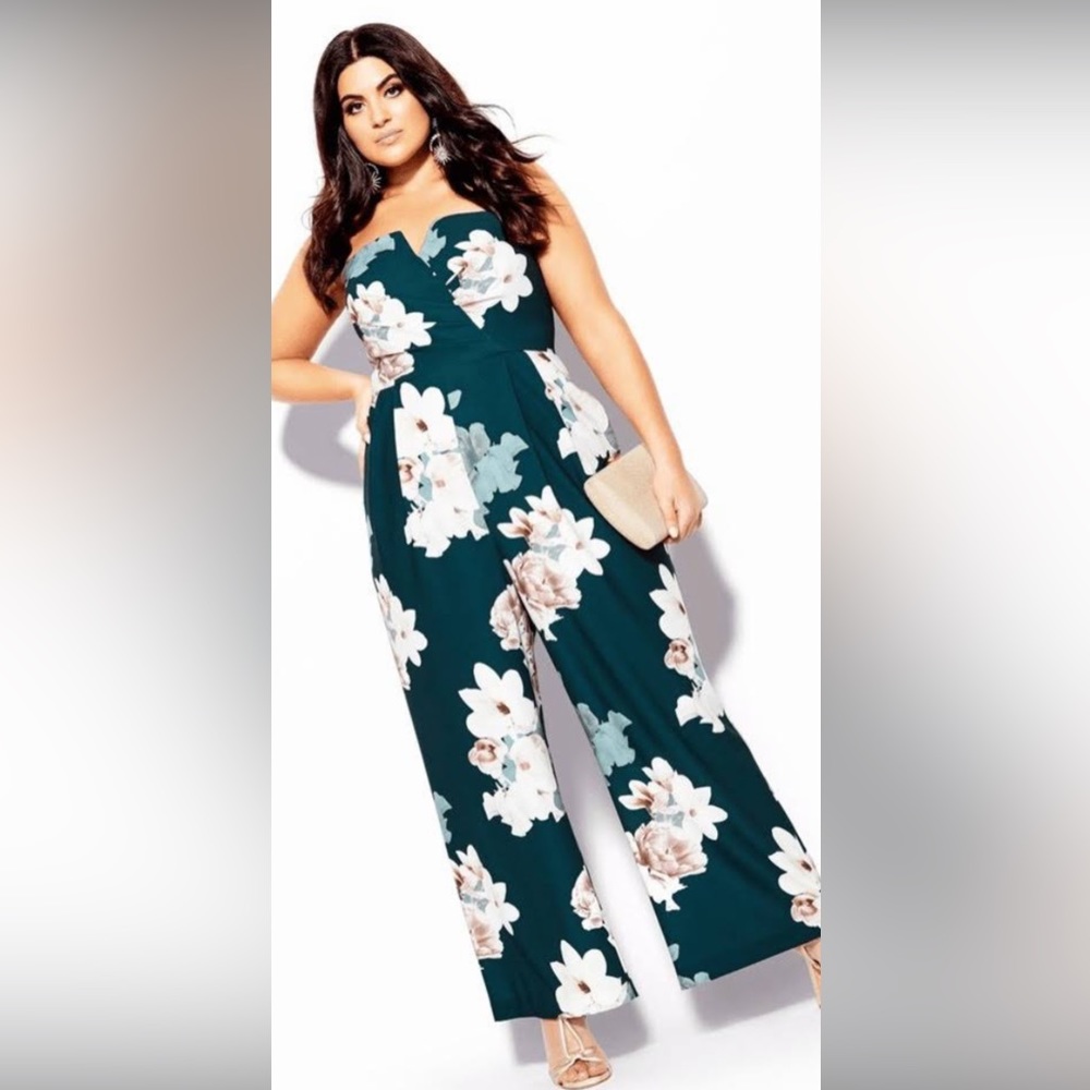 City Chic Emerald Floral Jumpsuit Size 16